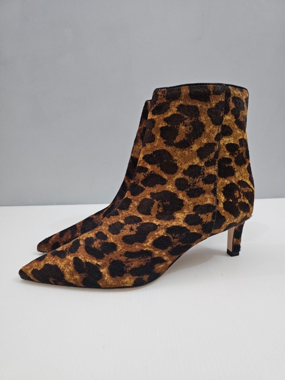 L'Agence Lilly Kitten Heel Bootie Womens 7.5 Leopard Print Calf Hair Pointed Toe